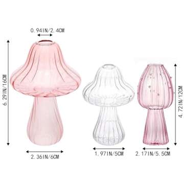 Mushroom Glass Vase Propagation Stations Flower Vases Home Decor Mushroom Planter Cute Vases Garden Decoration Set of 2
