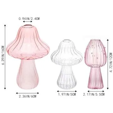 Mushroom Glass Vase Propagation Stations Flower Vases Home Decor Mushroom Planter Cute Vases Garden Decoration Set of 2