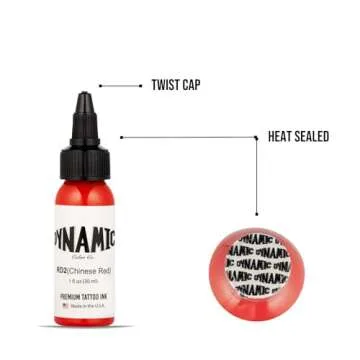 Dynamic Color Co- Chinese Red Tattoo Ink: Vibrant, Sterilized, Vegan & USA-Made Since 1990 – Trusted by Artists Worldwide, (1oz Bottle)