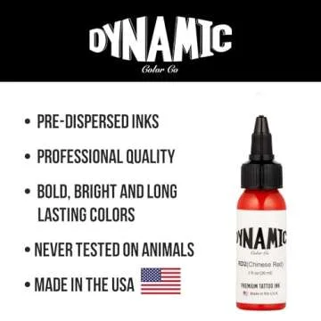 Dynamic Color Co- Chinese Red Tattoo Ink: Vibrant, Sterilized, Vegan & USA-Made Since 1990 – Trusted by Artists Worldwide, (1oz Bottle)