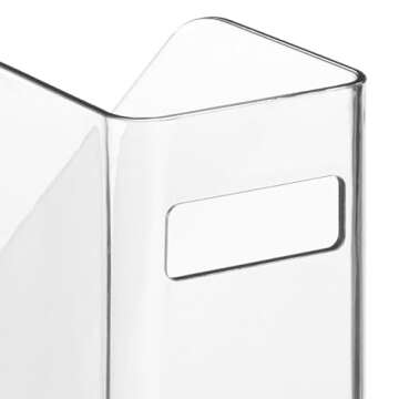 mDesign Plastic Slim Vertical File Folder Storage Organizer Bin with Handle, Hold Notebooks, Binders, Envelopes, Magazines for Home Office, Work Desktops, Ligne Collection, 8 Pack, Clear