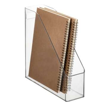mDesign Plastic Slim Vertical File Folder Storage Organizer Bin with Handle, Hold Notebooks, Binders, Envelopes, Magazines for Home Office, Work Desktops, Ligne Collection, 8 Pack, Clear