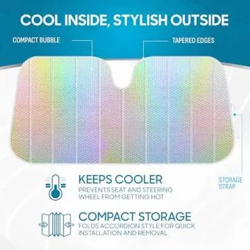 BDK Iridescent Mermaid, Hologram Foil, Chameleon Front Windshield Sun Shade, Double Bubble Accordion Folding Auto Sunshade for Car Truck SUV 58 x 27 Inch