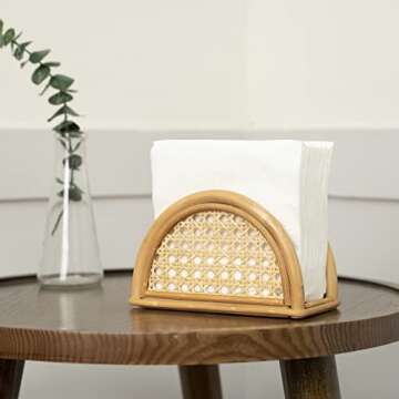 Rattan Napkin Holder Table Farmhouse Napkin Holder Kitchen, French Country Vintage Napkin Dispenser,boho decor Farmhouse Distressed Wooden Rustic Coastal Picnic Table Napkin Holder