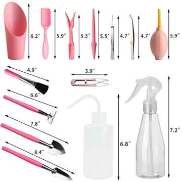 15 pcs Succulent Plant Tools Kit with Plant Potting Tarp Mat, Mini Garden Hand Tools Set, Succulent ...