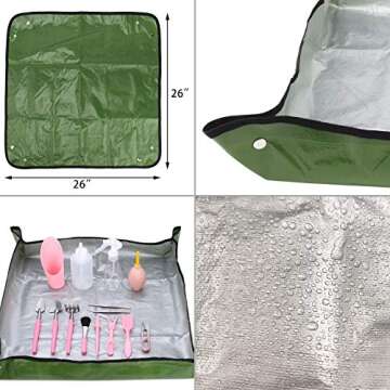 15 pcs Succulent Plant Tools Kit with Plant Potting Tarp Mat, Mini Garden Hand Tools Set, Succulent Transplanting Tool, Indoor Gardening Succulent Bonsai Planter Set, Indoor Fairy Planting Care.(Pink)