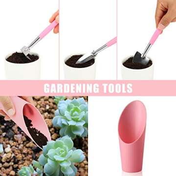 15 pcs Succulent Plant Tools Kit with Plant Potting Tarp Mat, Mini Garden Hand Tools Set, Succulent Transplanting Tool, Indoor Gardening Succulent Bonsai Planter Set, Indoor Fairy Planting Care.(Pink)