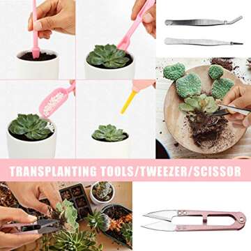 15 pcs Succulent Plant Tools Kit with Plant Potting Tarp Mat, Mini Garden Hand Tools Set, Succulent Transplanting Tool, Indoor Gardening Succulent Bonsai Planter Set, Indoor Fairy Planting Care.(Pink)