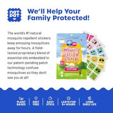 BuzzPatch Mosquito Patch Stickers for Kids (60 Pack) - All Natural, Plant Based Ingredients, Non-Tox...