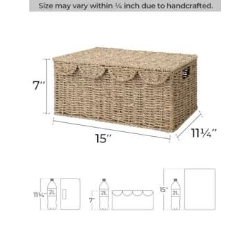 StorageWorks Scalloped Edge Wicker Basket with lid, Wicker Storage Basket with Built-in Handles, Han...