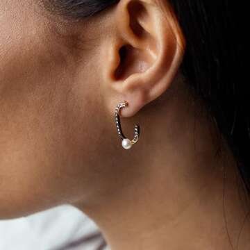 Gemistry Judy Crowell Jewelry Gold Over Sterling Silver and Rhodium Diamond Cut Rectangle J Hoop Earrings with Freshwater Pearl