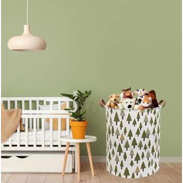 Sanjiaofen Large Storage Bins,Canvas Fabric Laundry Basket Collapsible Storage Baskets for Home,Office,Toy Organizer,Home Decor (Tree)