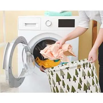 Sanjiaofen Large Storage Bins,Canvas Fabric Laundry Basket Collapsible Storage Baskets for Home,Office,Toy Organizer,Home Decor (Tree)