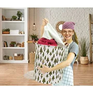 Sanjiaofen Large Storage Bins,Canvas Fabric Laundry Basket Collapsible Storage Baskets for Home,Office,Toy Organizer,Home Decor (Tree)