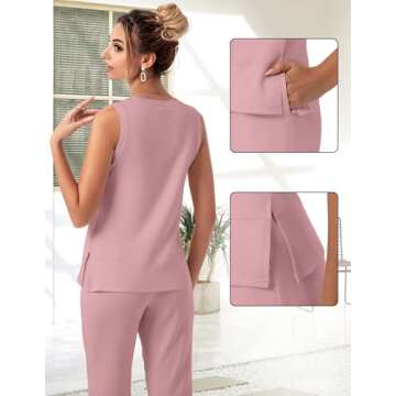 FKEEP Two Piece Sets for Women Summer Outfits Crewneck Top and Straight Pants Tracksuits for Casual Travel Wear Sweatsuits (Pink, L)