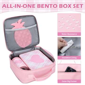 Bevalsa Bento Lunch Box for Kids with Insulated Food Jar & Lunch Bag Set - 43oz Lunch Containers Lunchbox, 10oz Stainless Steel Termos Hot Food Jar, Lunch Bag & Ice Pack for School Girls Kids