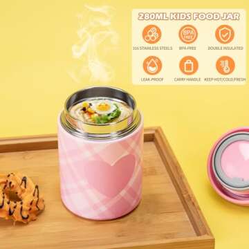 Bevalsa Bento Lunch Box for Kids with Insulated Food Jar & Lunch Bag Set - 43oz Lunch Containers Lunchbox, 10oz Stainless Steel Termos Hot Food Jar, Lunch Bag & Ice Pack for School Girls Kids