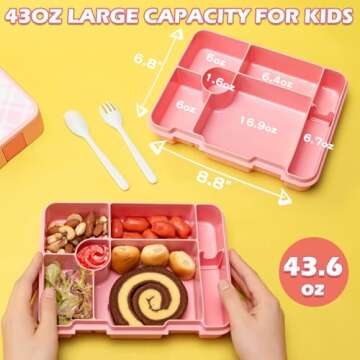 Bevalsa Bento Lunch Box for Kids with Insulated Food Jar & Lunch Bag Set - 43oz Lunch Containers Lunchbox, 10oz Stainless Steel Termos Hot Food Jar, Lunch Bag & Ice Pack for School Girls Kids