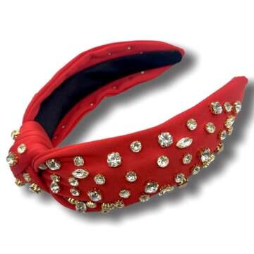 SZJULR Knotted Headband for Women Sparkle Wide Mixed Rhinestone Crystal Headbands Red Hairband Top K...