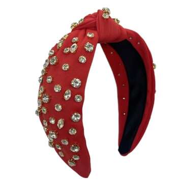 SZJULR Knotted Headband for Women Sparkle Wide Mixed Rhinestone Crystal Headbands Red Hairband Top Knot Headbands Luxury Fashion Wide Ladies Hair Accessories for Girls …