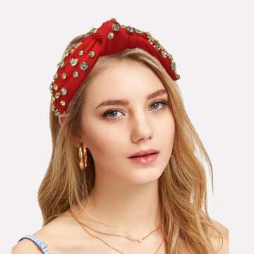 SZJULR Knotted Headband for Women Sparkle Wide Mixed Rhinestone Crystal Headbands Red Hairband Top Knot Headbands Luxury Fashion Wide Ladies Hair Accessories for Girls …