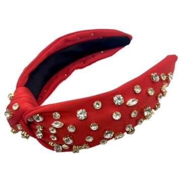 SZJULR Knotted Headband for Women Sparkle Wide Mixed Rhinestone Crystal Headbands Red Hairband Top Knot Headbands Luxury Fashion Wide Ladies Hair Accessories for Girls …