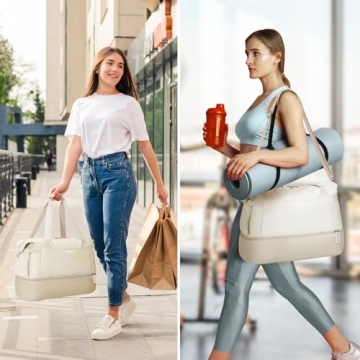 ETRONIK Gym Bag for Women, Travel Duffel Bag with USB Charging Port, Weekender Overnight Bag with Wet Pocket and Shoes Compartment for Women, Travel, Gym, Yoga (Khaki)