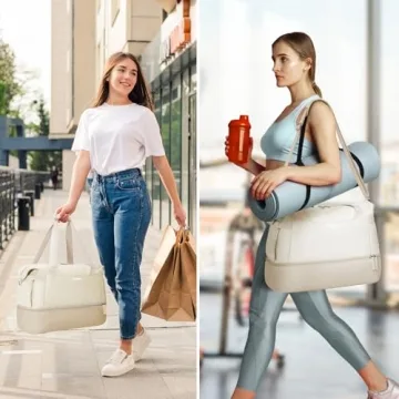 ETRONIK Gym Bag for Women, Travel Duffel Bag with USB Charging Port, Weekender Overnight Bag with Wet Pocket and Shoes Compartment for Women, Travel, Gym, Yoga (Khaki)