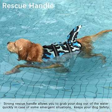 Dogcheer Dog Life Jacket Shark, Ripstop Dog Life Vest for Swimming Boating with Reflective Stripes & Rescue Handle, High Buoyancy Pet PFD Swim Vest for Small Medium Large Dogs(Camo Blue, M)