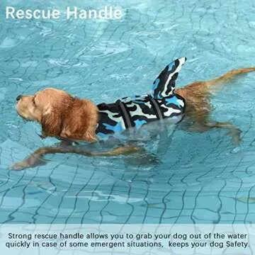 Dogcheer Dog Life Jacket Shark, Ripstop Dog Life Vest for Swimming Boating with Reflective Stripes & Rescue Handle, High Buoyancy Pet PFD Swim Vest for Small Medium Large Dogs(Camo Blue, M)