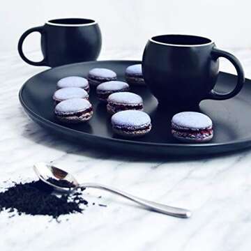 Maia Ming Designs | EVA Serving Platter | Black Matte Stoneware | Modern Tea Tray with Ergonomic Rim | Inspired by Eva Zeisel | Design Award