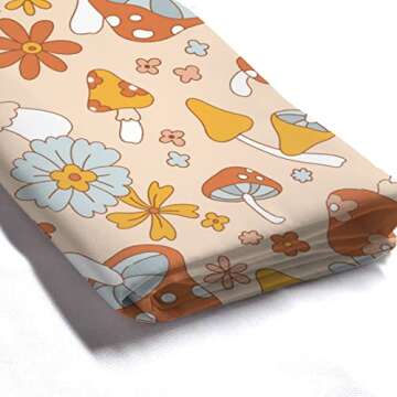 Lovetar Retro 70s 60s Hippie Mushroom Shower Curtain Funky Vintage Cute Flower Boho Floral Washable Waterproof Fabric Bath Curtains Set for Bathroom Decor Art with 12 Hooks - 72x72 Inch