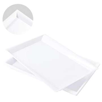 LLSF 12 Pack White Plastic Serving Trays, 15" x 10" Rectangle Serving Platters, Disposable Food Trays Perfect for Buffet & Parties, for Wedding and Party