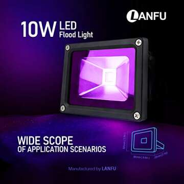 LANFU 2 Pack 10w LED Black Light Blacklight for Fluorescent Neon Glow in The Dark High Power LED Flood Light IP65 with Plug for Party Birthday,Bar,Party Supplies,Neon Glow,Aquarium,Night Club
