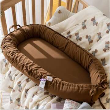 CooCooBaby Infant Lounger, Baby Nest Cover for Baby Girls & Boys, Newborn Essentials for Baby 0-12 Months, 100% Cotton Breathable, Portable Travel Bed (Brown, Cotton)