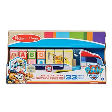 Melissa & Doug PAW Patrol Wooden ABC Block Truck (33 Pieces) - Sort And Stack Toys, Alphabet Blocks For Toddlers, Vehicle Toys For Kids Ages 3+, 34.93 cm x 17.78 cm x 10.03 cm