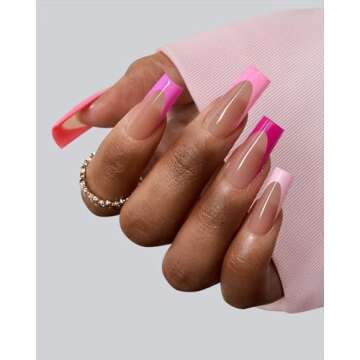 BTArtboxnails XCOATTIPS Pink French Tip Press On Nails - Long Press On Nails Square, Soft Gel Nail T...