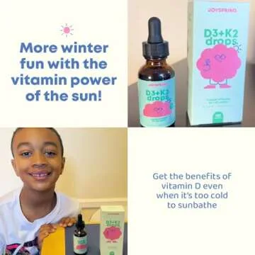 JoySpring Vitamin D3 Kids Drops with K2 – Liquid Supplement for Calcium Absorption & Joint Health – 180 Servings (1 fl oz) – Vitamin D Kids Ages 3-18