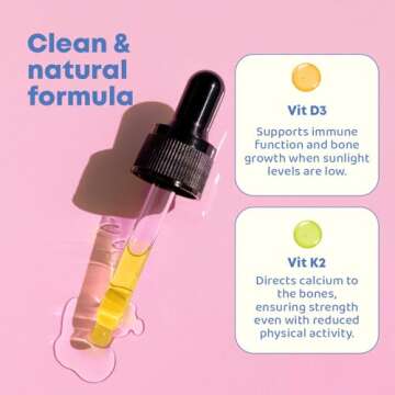 JoySpring Vitamin D3 Kids Drops with K2 – Liquid Supplement for Calcium Absorption & Joint Health – 180 Servings (1 fl oz) – Vitamin D Kids Ages 3-18