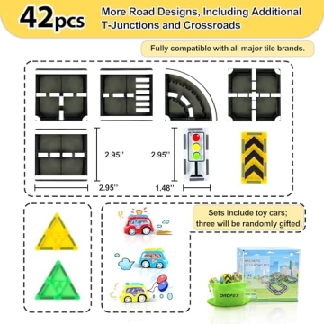Drofex 42pcs Magnetic Tiles Road Set for Kids