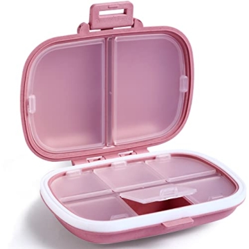 Holii Travel Pill Organizer - 8 Compartments Portable Pill Case for Daily Vitamins & Meds (Pink)