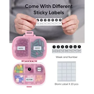 Holii Travel Pill Organizer 8 Compartments Portable Pill Case Pink