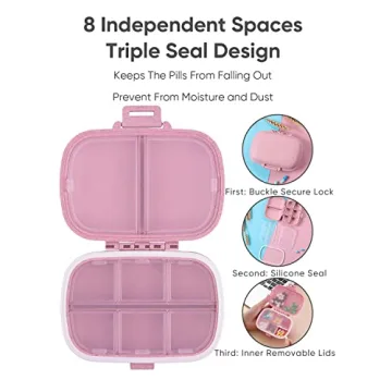Holii Travel Pill Organizer 8 Compartments Portable Pill Case Pink