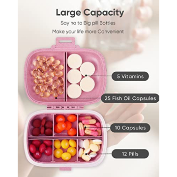 Holii Travel Pill Organizer 8 Compartments Portable Pill Case Pink