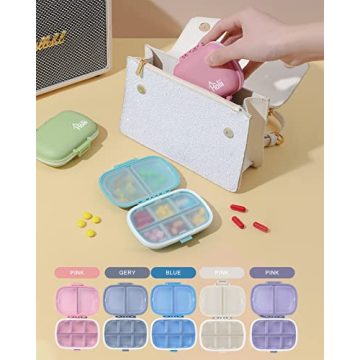 Holii Travel Pill Organizer 8 Compartments Portable Pill Case Pink