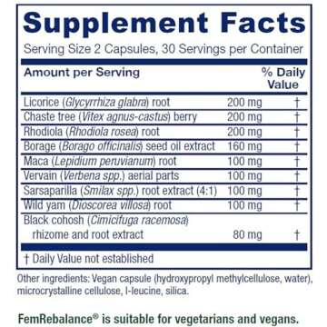 Vitanica FemRebalance, Hormone Balance Support for Women, Vegan, 60 Capsules