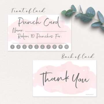 50 Pink Watercolor Reward Punch Cards | Customer Loyalty Cards | Incentive Cards