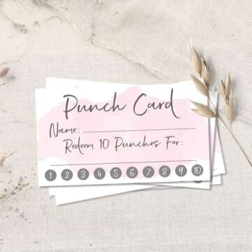 50 Pink Watercolor Reward Punch Cards | Customer Loyalty Cards | Incentive Cards
