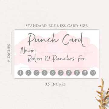 50 Pink Watercolor Reward Punch Cards | Customer Loyalty Cards | Incentive Cards