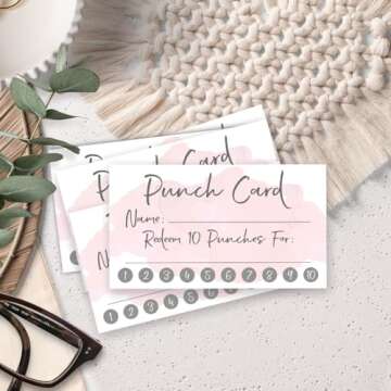 50 Pink Watercolor Reward Punch Cards | Customer Loyalty Cards | Incentive Cards